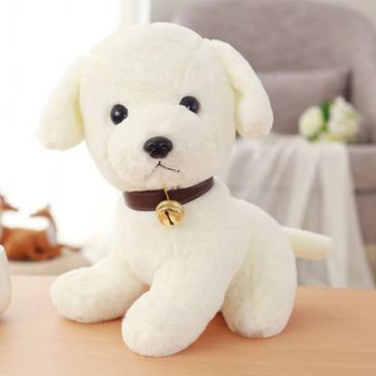 Toyet White Dog Sitting Plush Soft Toy PON Cute Animal Home/Car Decor Stuffed Puppy  - 28 cm