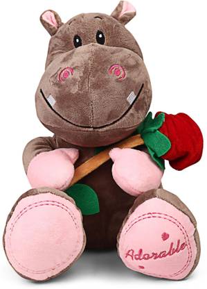 My Baby Excels Cute Hippo Plush with Red Rose 27 cm  - 27 cm