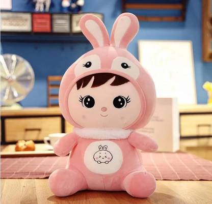 VibeFly Pink stuffed doll soft toys with bunny cap  - 30 cm