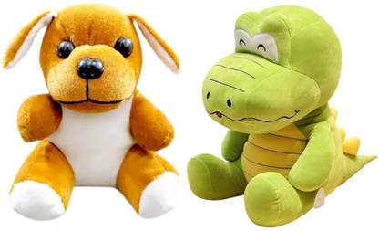 Vinee Cute Crocodile Stuff Toy 25cm with Puppy Dog Stuffed Toy 20cm Combo Pack  - 200 mm