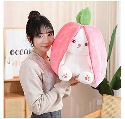 ASJS Adorable Strawberry Rabbit Plushie, Cute Bunny Soft Toy - 35 cm (Pink)  - 35 cm
