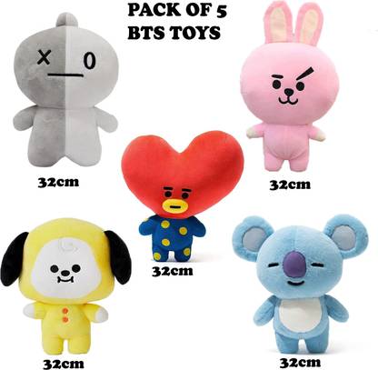 Hug 'n' Feel BTS Combo Pack Of 5 BTS Soft Toys  - 32 cm