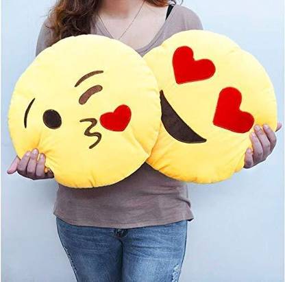 sai ji Emoji Combo of 2 Pillow Soft Toy Cushion for Car Décor  - 30 cm