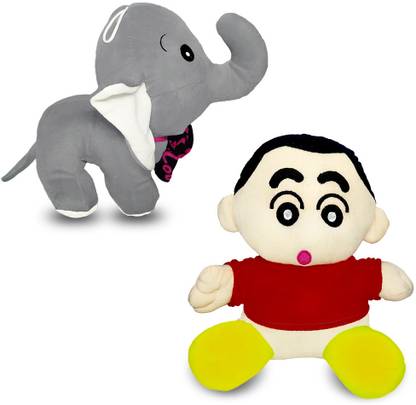 TedNBulbul Shin Chan (25cm) & DUMBO Elephant Pack of 2 Soft Toys- 100% Washable & Hand Made  - 35 cm