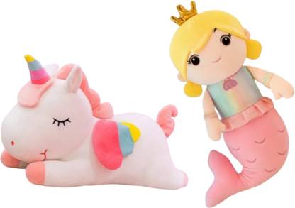 Liquortees Soft toys White Unicorn with Mermaid Queen Teddy bear soft doll  - 30 cm