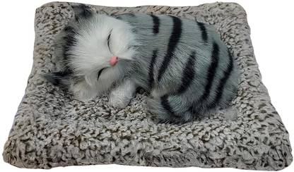 Bogenlite Sleeping Cat Stuffed Animal Fur Soft Toys with Sound for Kids  - 25 cm