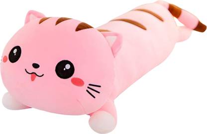 TechMax Solution Pink Cute Cat Plush Long Body Pillow Cuddle Cartoon  - 90 cm
