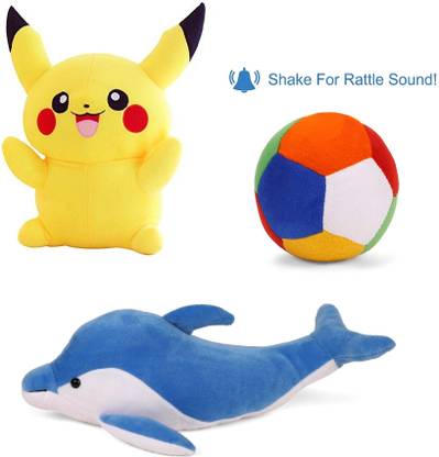 CRAZY TRADER Pikachu Rattle Ball Blue Fish soft toys teddy bear  - 10 cm