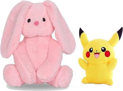 Gking Cute Pink Huggable Stuffed Bunny With Pikachu Soft Toy For Kids  - 35 cm