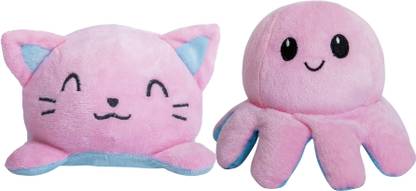 stuff tree Combo Pack of Reversible Octopus and Cat 20 cm super soft  - 20 cm
