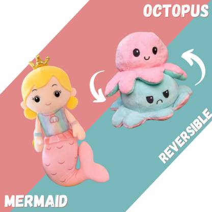 Liquortees Mermaid with Octopus combo soft toy reversible toy - 30 cm