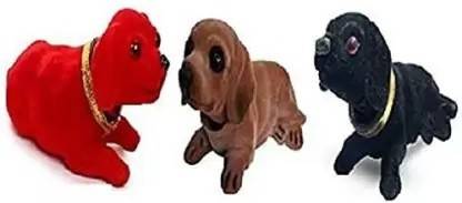 BRIJBAZAAR 3 pieces Car Dashboard Toy, Shaking Head Dog Figurine (Nodding Dog)  - 11 cm