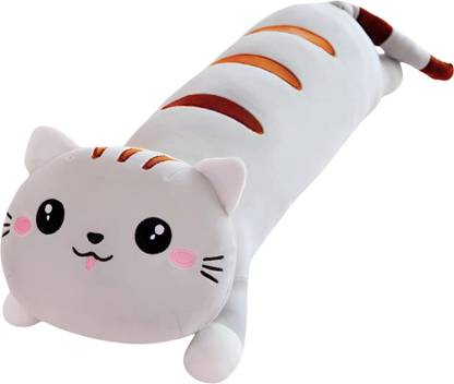 TechMax Solution Grey Cute Cat Plush Long Body Pillow Cuddle Cartoon  - 70 cm