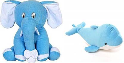 Crispy toys Soft Plush Blue Elephant & Blue Dolphin Soft Toys Combo For Kids  - 30 cm