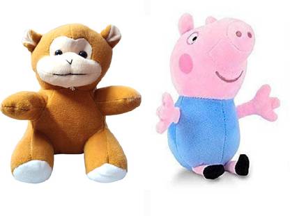 Gking Sitting Monkey With Pepa Plush Soft Toy For Kids  - 28 cm
