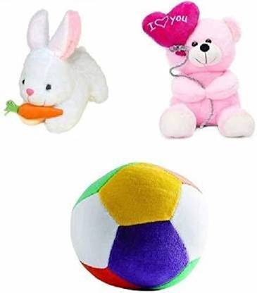 HELLOBEAR Combo Pack of 3 Cute Soft Toys for Baby (Plush Ball Ballon Teddey Rabbit) - 25 cm