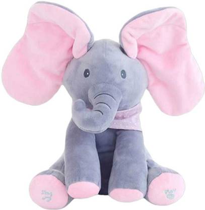 toyeez Peek a Boo Elephant Plush toy with Music ( Blue)  - 21 cm