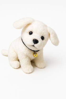 TnT Hub Fluffy Puppy Soft Toy with Bell | Realistic White Dog Plush for Kids  - 21 cm