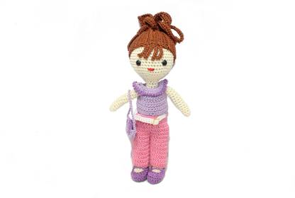PH Artistic Crochet Doll Amigurumi Pink Purple Dress with Purse  - 7.15 inch