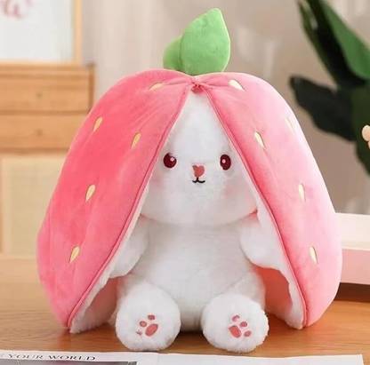 GROBBIE Stuffed Animal Reversible Carrot Strawberry Bunny Plush Toy  - 25 cm