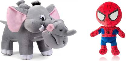 AMR TRADERS Spiderman-30cm/Grey Mother Elephant-32cm  - 32 cm