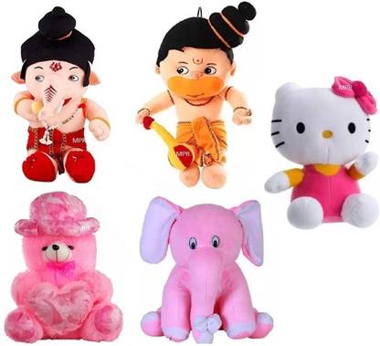 Nuiso Playing Hanumanji,Ganeshji,Appu,Kitty & Pink Cap Kids boys, girls teddy bear  - 25 cm