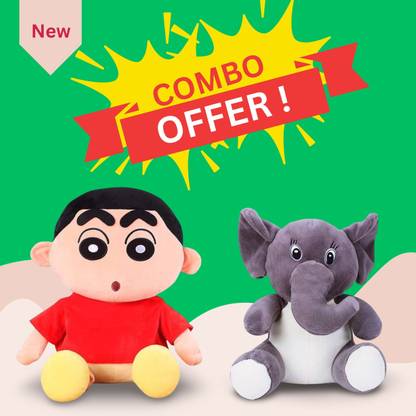 P I SOFT TOYS Shinchan and Elephant Plush toy Combo For Kids/ Birthday Gift/ Plush Combo Offer  - 32 cm