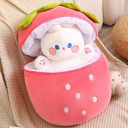 HELLOBEAR Cute Trendy Hidden Strawberry Rabbit With Keychain Combo  - 30 cm