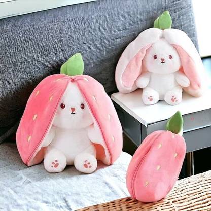 R C TRADERS Cute Rabbit Plush Toy - Stuffed Strawberry Bunny  - 35 cm