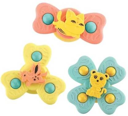 DIUSFY Cute Animal Baby Suction Spinner Toy – BPA-Free Sensory Bath Toy with Rattles  - 3 cm