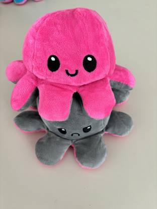 Toyingly Reversible Octopus Toy Pink & Grey Mood Flip Octopus | Cute Emotional Animal  - 25 cm