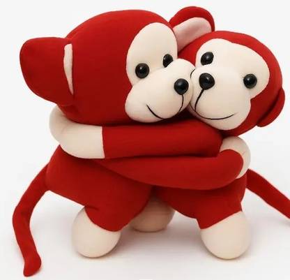 Happynest Red Hugging Monkeys Soft Toy Set – Twin Love Plushies for Kids  - 18 cm