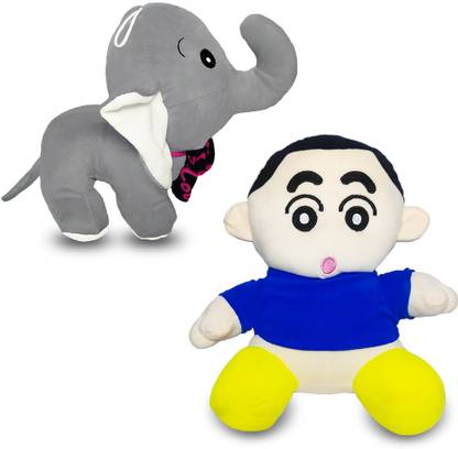 TedNBulbul Shin Chan (31cm) & DUMBO Elephant Pack of 2 Soft Toys - 100%Washable, Hand Made - 35 cm