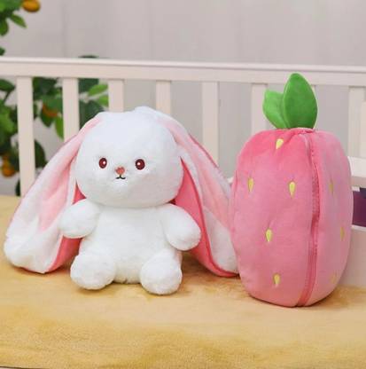 R C TRADERS Strawberry Bunny Plush Toy - Adorable Strawberry Rabbit Plushie  - 35 cm