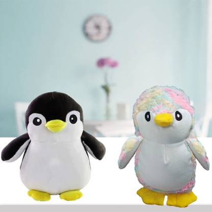 Toyingly cute black penguin with rainbow fur penguin soft stuffed toy  - 50 cm
