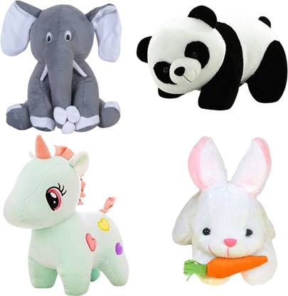 Toyhaven SET of sitting elephant, unicorn , rabbit and panda  - 25 cm