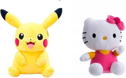 sai ji Cute Stuffed Toy Combo Pikachu with Hello Kitty for Kids  - 30 cm