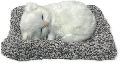 TTW Stuffed Sleeping Cat Plush Toy With Press Simulation Sound, Animal Fur Soft Toy  - 6 cm