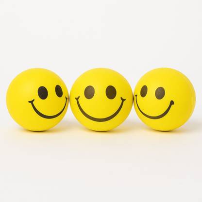 Ruhi Smiley Face Stress Relief Ball – Soft Foam – Pack of 3 (Yellow)  - 60 mm