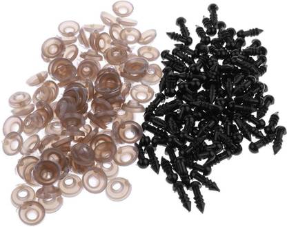 BNF 100 Pieces Black Plastic Safety Eyes with Backs for Dolls DIY Making 5mm  - 10 cm