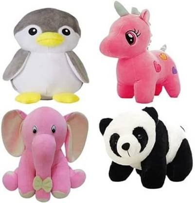 R k Lovely Appu Elephant, Unicorn, Panda & Grey Penguien Best Supper Soft Combo Toys  - 30 cm