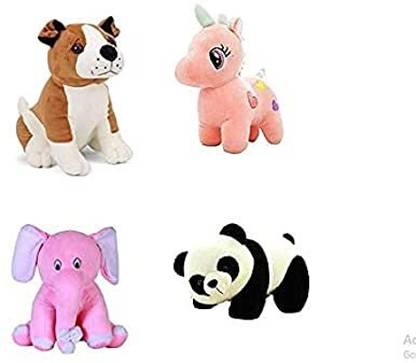ADORE KART TOYS Combo of Bull Dog, Pink Unicorn, Appu Elephant, Panda  - 30 cm