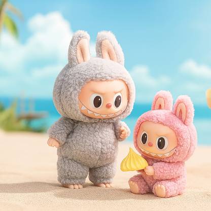 PANARO Labubu Bunny Plush Keychain, Soft Furry Doll Toy, Rainbow Eyes, Creepy Smile  - 17 cm