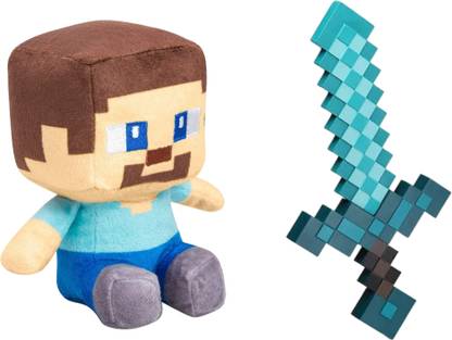 Fusked Flufies Minecraft Steve and Sword Toy for Kids - Soft Toys for Girls and Boys  - 20 cm