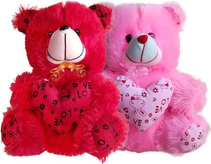 Topgrow Pink Teddy Bear (13Inch) with Red Teddy Set of 2  - 13 inch