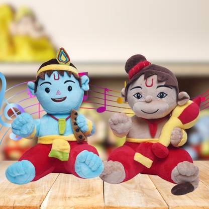 Panda's Box Mantra Chanting Musical Baby Krishna & Hanuman Plush Toys Combo Set  - 20 cm