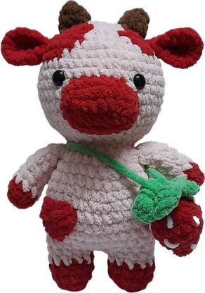 crochet artwork Crochet Handmade Strawberry Cow Plush Soft Toy  - 10 inch
