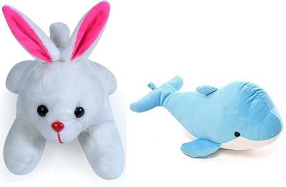 Gungun Toys White Bunny And Sky Blue Fish High Soft toy Fish - 25 cm Bunny  - 25 cm