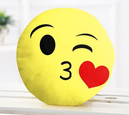 sai ji Fly Kiss Smiley Emoji Soft Round Wink Kiss Heart Love Pillow  - 32 cm