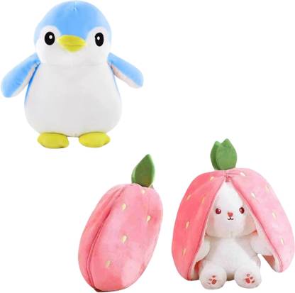 Lollyland Cute Zipper Strawberry Rabbit and Penguin Blue - 30 cm
